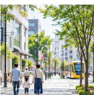 宇都宮の街を歩く家族