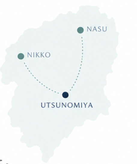 栃木県内の宇都宮・日光・那須の位置関係